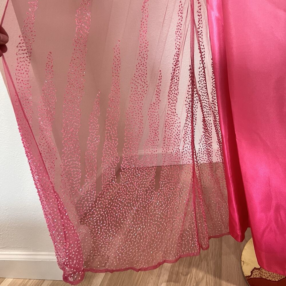 90s Y2k Caché Dress (6) Ethereal Fairy Beaded Hot Pink Barbie Sheer Prom Glam - Picture 5 of 10